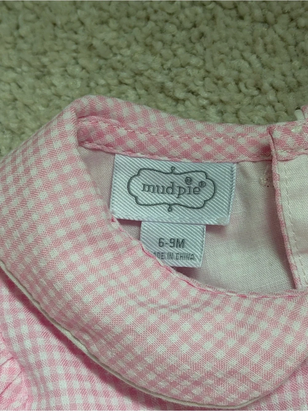Mud Pie Pink Gingham Peter Pan Collar One-Piece Romper